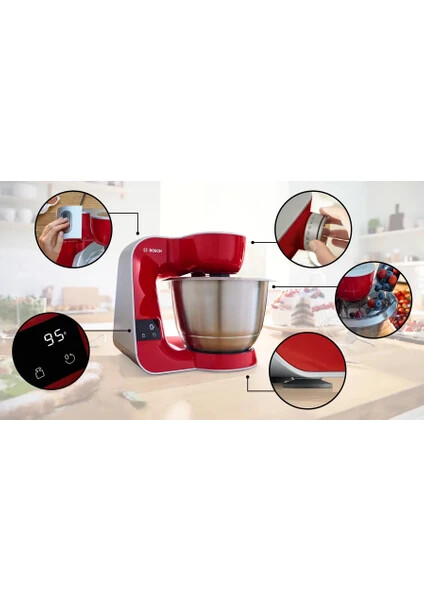 MUM5X720 Serie 4 Kitchen machine with scale MUM 5 1000 W Kırmızı, Gümüş