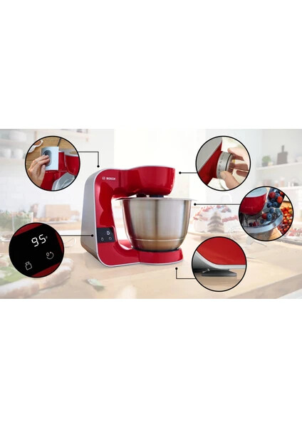 MUM5X720 Serie 4 Kitchen machine with scale MUM 5 1000 W Kırmızı, Gümüş