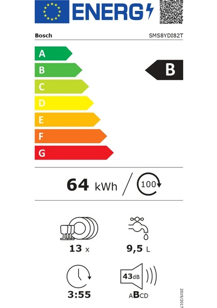 SMS8YDI82T Serie 8 Solo Bulaşık Makinesi 60 cm Paslanmaz çelik parmak izi tutmaz